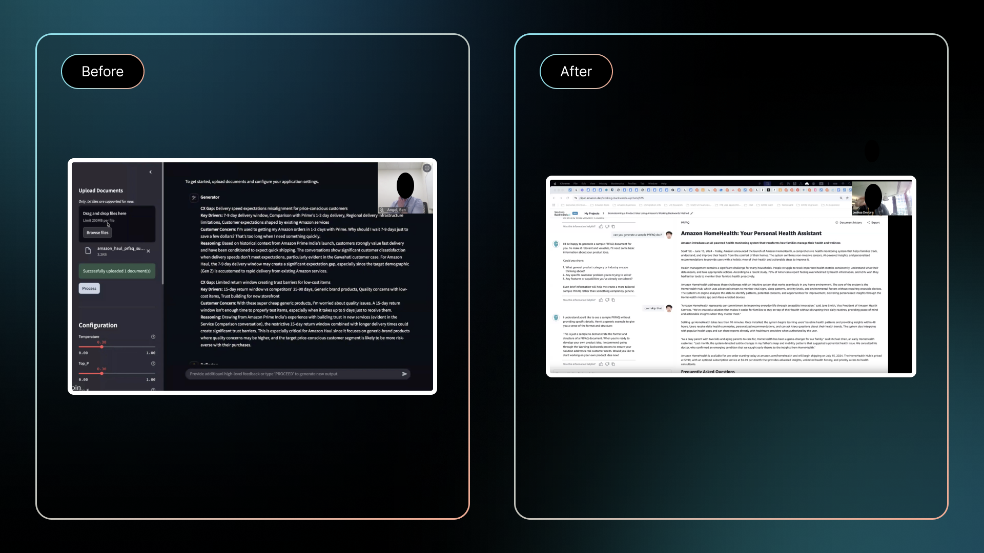 Before and after — the experience rebuilt on the AI component library