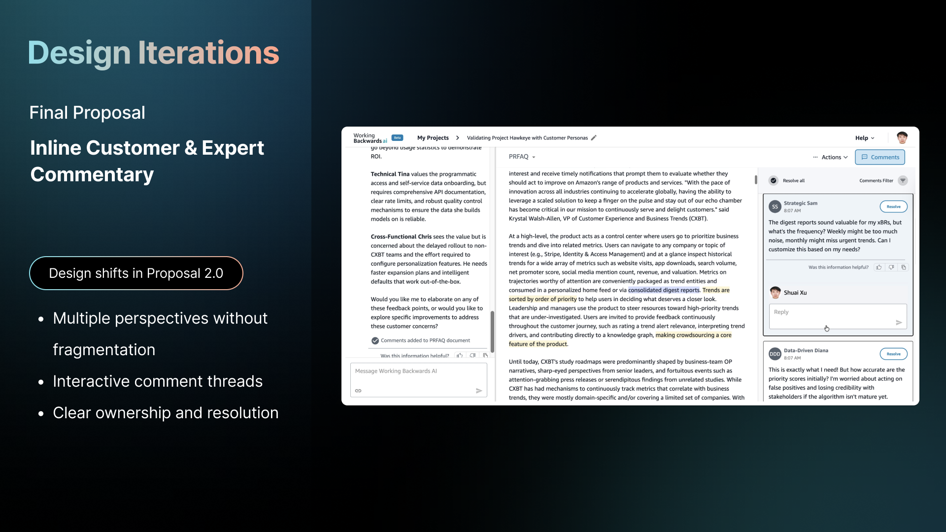 Inline customer and expert commentary on the document artifact