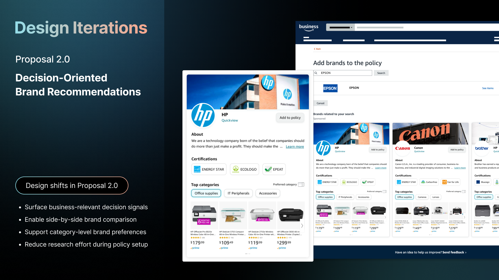 Proposal 2.0 — decision-oriented brand recommendations with side-by-side comparison