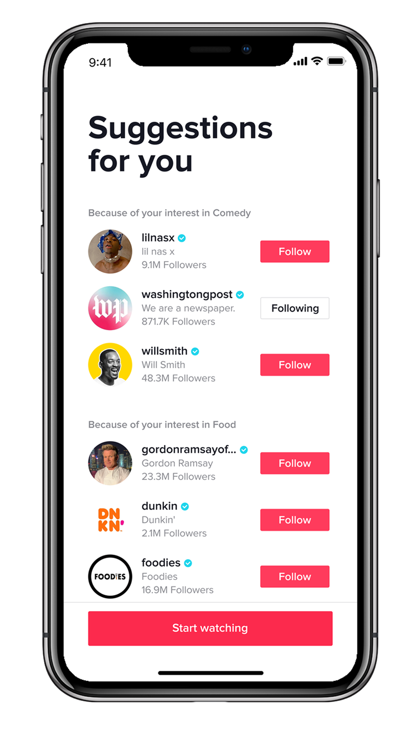 TikTok suggestions-for-you onboarding screen on a phone